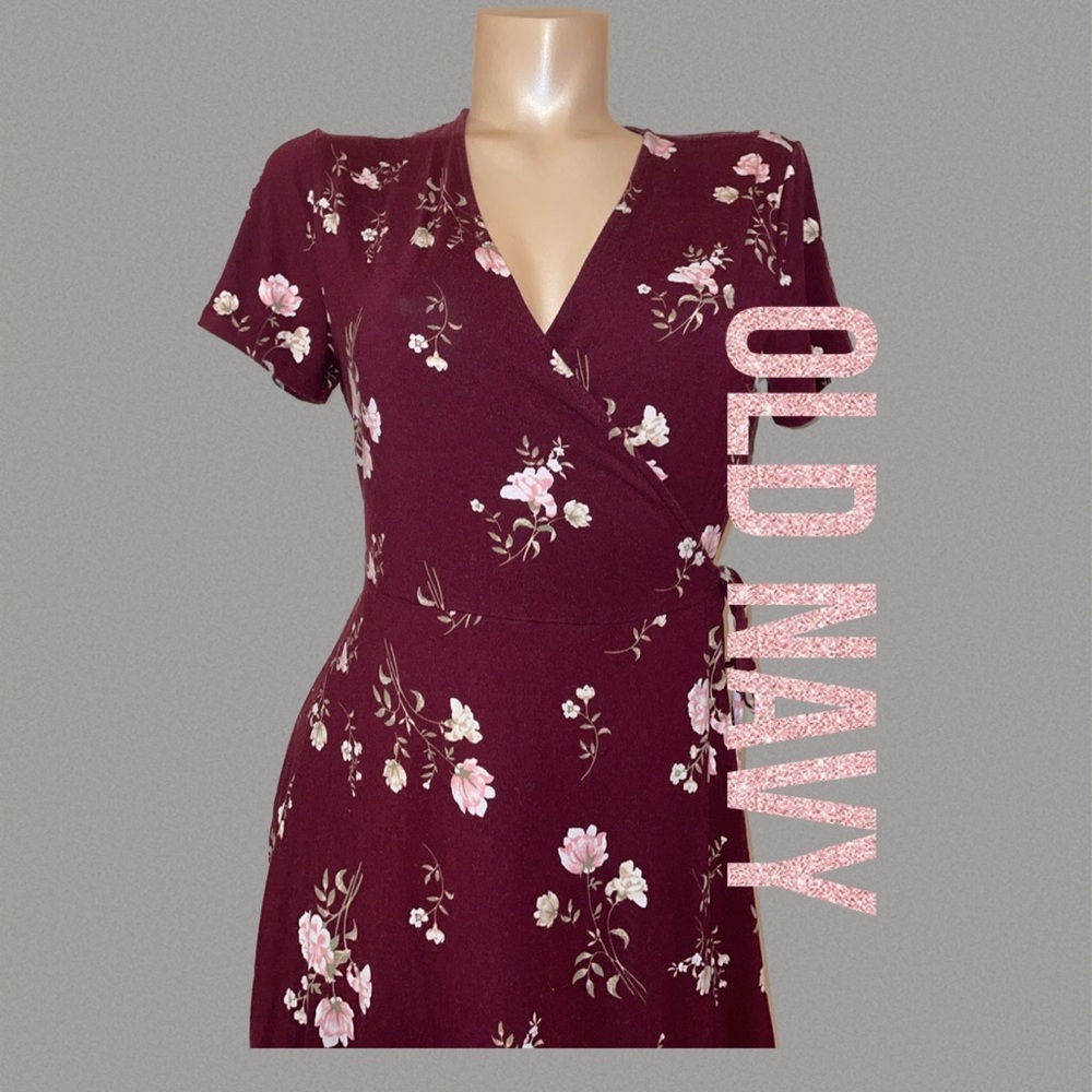 Old Navy Burgundy Floral Wrap-Style Mini Dress